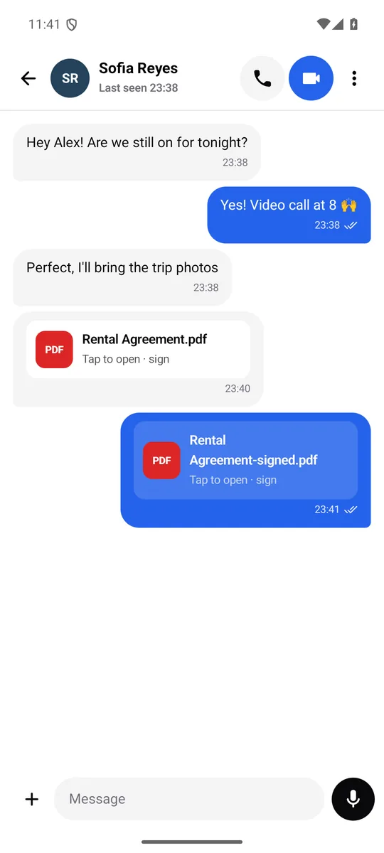 A signed PDF sent in a chat