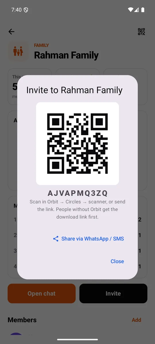 Invite to a family circle with a QR code